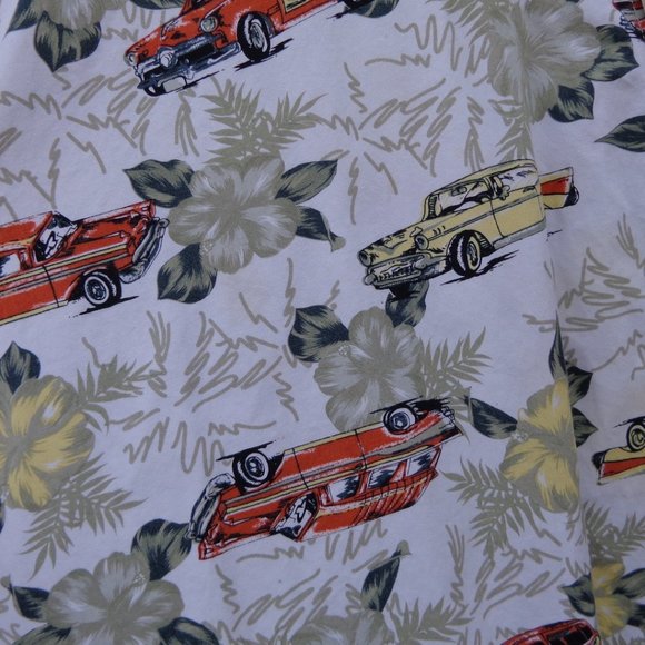 Vintage Hawaiian Button Front Cotton Shirt 3xl Woodies Antique Cars White - Picture 2 of 10